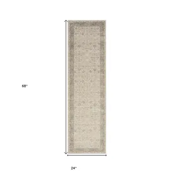 7' Beige Floral Runner Rug