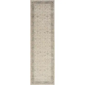 7' Beige Floral Runner Rug