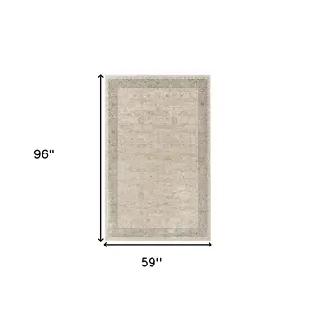 5' X 8' Beige and Ivory Floral Area Rug