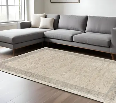 10' X 14' Beige and Ivory Floral Area Rug