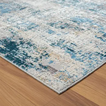 6' Blue And Ivory Abstract Runner Rug