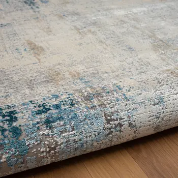 6' Blue And Ivory Abstract Runner Rug