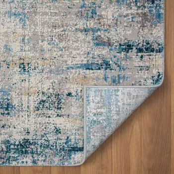 6' Blue And Ivory Abstract Runner Rug