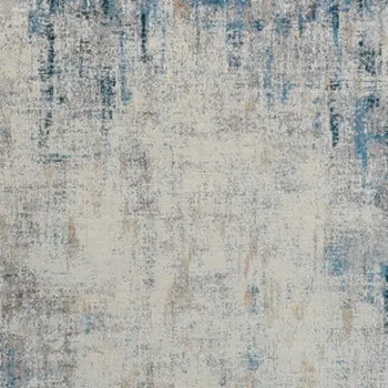 6' Blue And Ivory Abstract Runner Rug