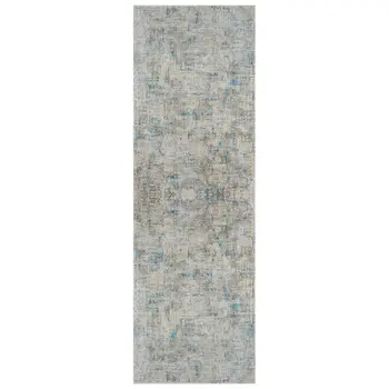 6' Blue And Ivory Abstract Runner Rug