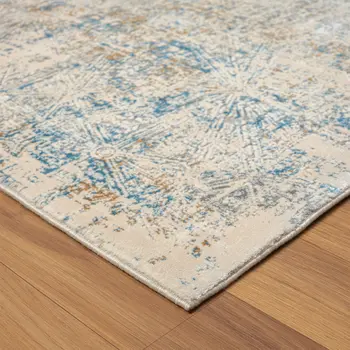 6' Blue And Ivory Abstract Runner Rug