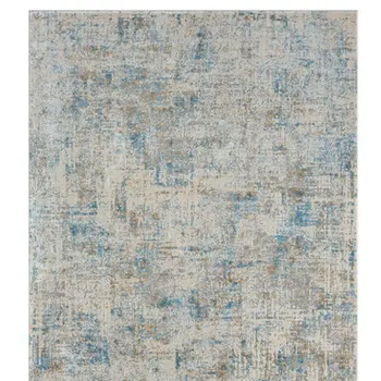 6' Blue And Ivory Abstract Runner Rug