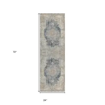 6' Beige Medallion Runner Rug