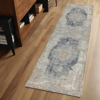 6' Beige Medallion Runner Rug