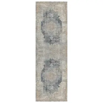 8' Beige Medallion Runner Rug