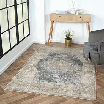 8' Beige Medallion Runner Rug