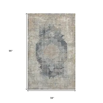 5' X 8' Beige and Gray Medallion Area Rug
