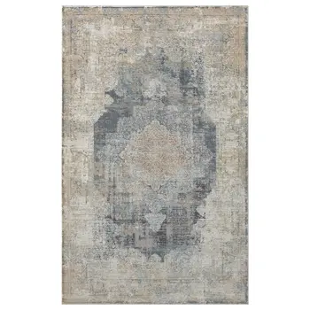 5' X 8' Beige and Gray Medallion Area Rug