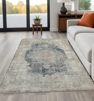 5' X 8' Beige and Gray Medallion Area Rug