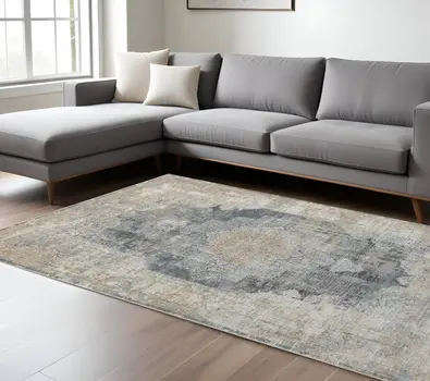 10' X 14' Beige and Gray Medallion Area Rug