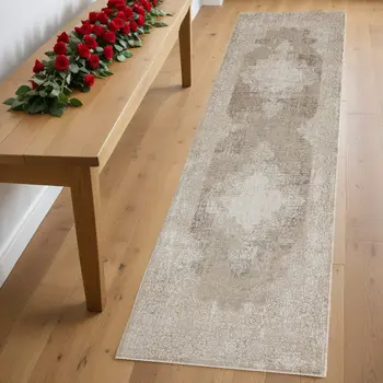8' Ivory Medallion Runner Rug