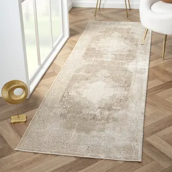 8' Ivory Medallion Runner Rug