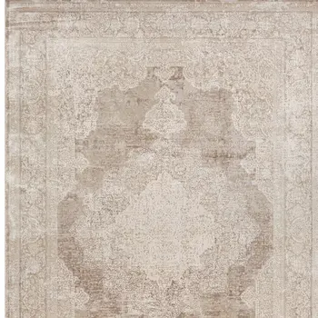 5' X 8' Beige and Ivory Medallion Area Rug