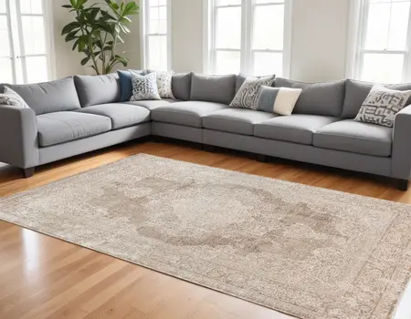 8' X 10' Beige and Ivory Medallion Area Rug