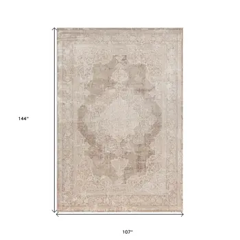 9' X 12' Beige and Ivory Medallion Area Rug