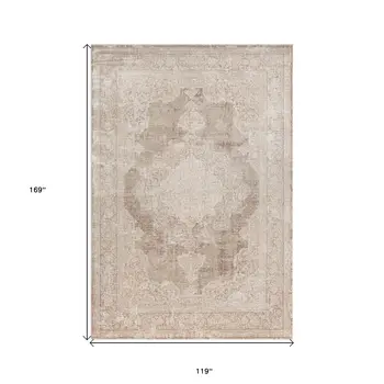 10' X 14' Beige and Ivory Medallion Area Rug