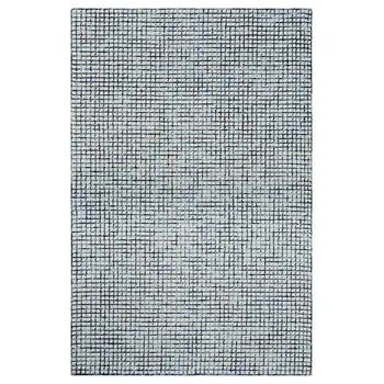 10' X 14' Blue and Ivory Wool Checkered Hand Hooked Area Rug