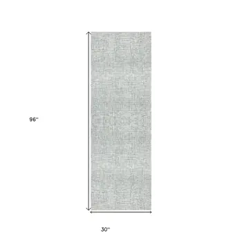 8' Gray And Ivory Wool Checkered Hand Hooked Runner Rug