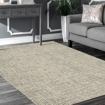 8' Gray And Ivory Wool Checkered Hand Hooked Runner Rug