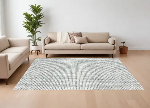 10' X 14' Gray and Ivory Wool Checkered Hand Hooked Area Rug