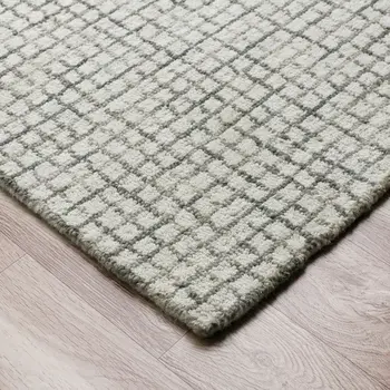 10' X 14' Gray and Ivory Wool Checkered Hand Hooked Area Rug