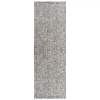 8' Gray And Ivory Wool Checkered Hand Tufted Runner Rug