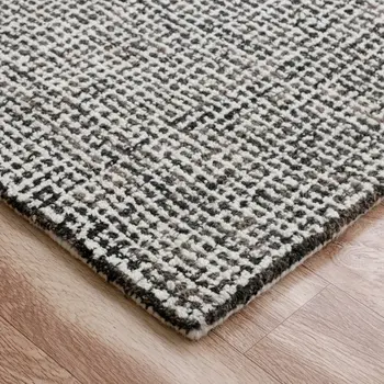8' Gray And Ivory Wool Checkered Hand Tufted Runner Rug