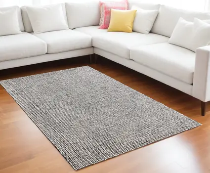 10' X 14' Gray and Ivory Wool Checkered Hand Tufted Area Rug