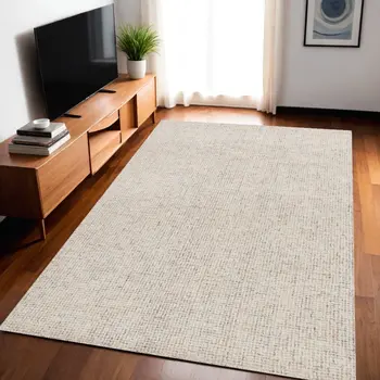 5' X 7' Beige and Brown Wool Abstract Hand Tufted Area Rug