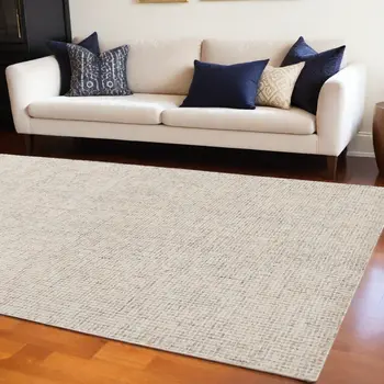 9' X 12' Beige and Brown Wool Abstract Hand Tufted Area Rug