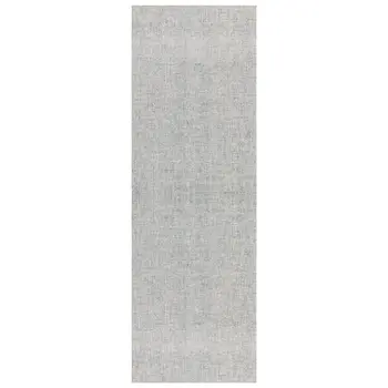 8' Blue And Ivory Wool Abstract Hand Tufted Runner Rug