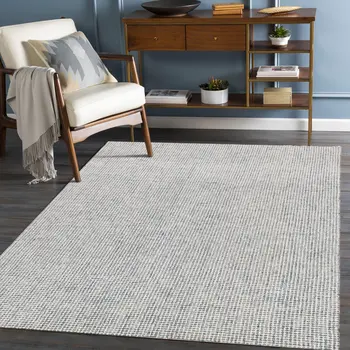 8' Blue And Ivory Wool Abstract Hand Tufted Runner Rug