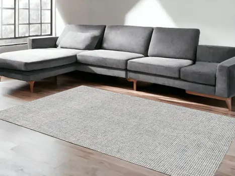8' X 10' Blue and Ivory Wool Abstract Hand Tufted Area Rug