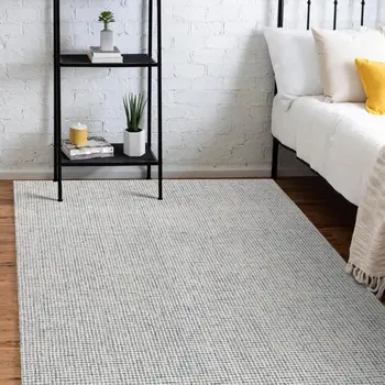 9' X 12' Blue and Ivory Wool Abstract Hand Tufted Area Rug