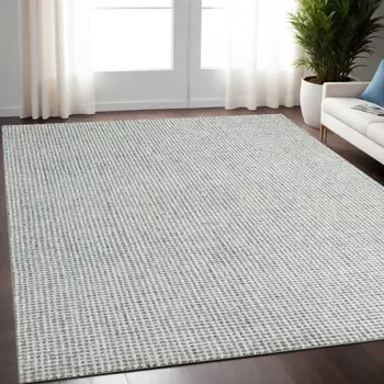 5' X 7' Green and Ivory Wool Checkered Hand Tufted Area Rug