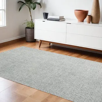 8' X 10' Green and Ivory Wool Checkered Hand Tufted Area Rug