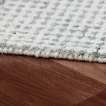 10' X 14' Green and Ivory Wool Checkered Hand Tufted Area Rug