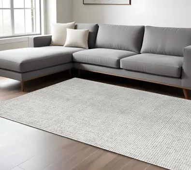 9' X 12' Gray and Ivory Wool Checkered Hand Tufted Area Rug