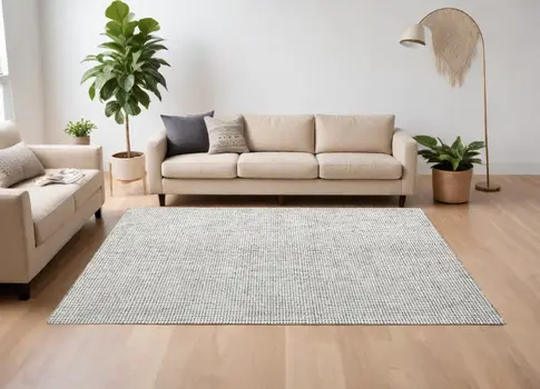 10' X 14' Gray and Ivory Wool Checkered Hand Tufted Area Rug