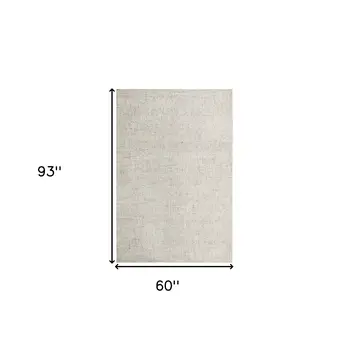 5' X 7' Beige and Ivory Wool Checkered Hand Tufted Area Rug