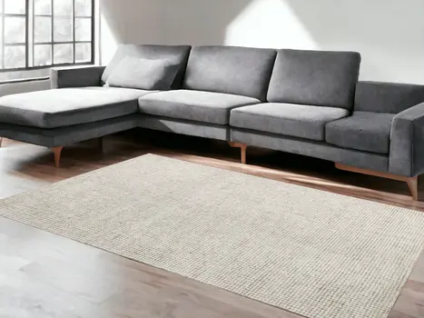 9' X 12' Beige and Ivory Wool Checkered Hand Tufted Area Rug