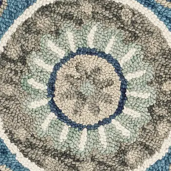 5' Blue and Ivory Round Wool Floral Hand Tufted Area Rug