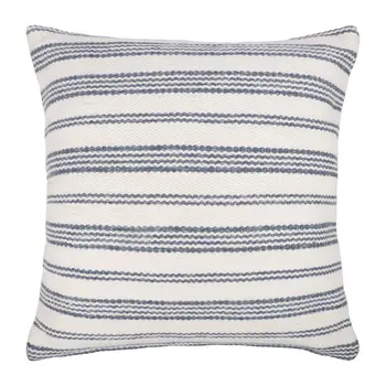 20" Navy and White Striped Throw Pillow With Ruffle
