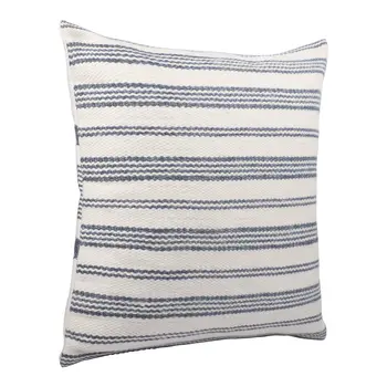 20" Navy and White Striped Throw Pillow With Ruffle