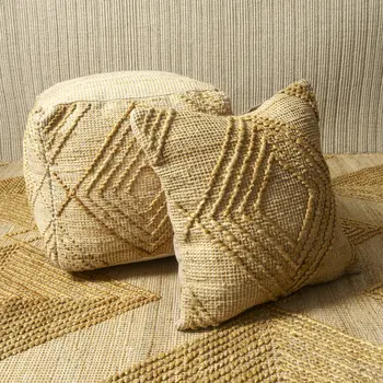 22" X 22" Brown Jute Diamond Throw Pillow